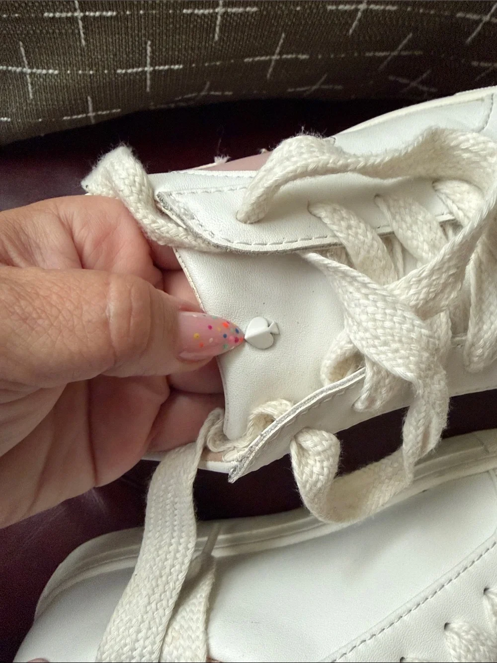 kate spade White and Pink Heart Leather Sneakers